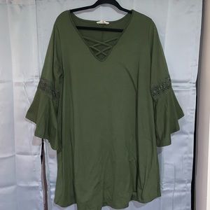 Olive Bell Sleeve Skater Dress